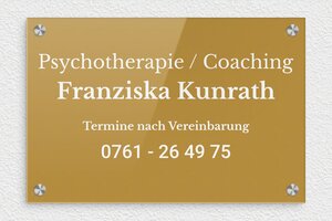 Praxisschild Psychotherapie - de-psycho-praxis-schild-002-1 - 300 x 200 mm - or-fonce-blanc - screws-caps - de-psycho-praxis-schild-002-1