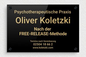 Plexiglasschilder - de-psycho-praxis-schild-002-4 - 300 x 200 mm - noir-or - screws-spacer - de-psycho-praxis-schild-002-4