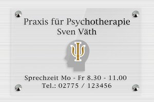 Praxisschild Psychotherapie - de-psycho-praxis-schild-002-5 - 300 x 200 mm - transparent - screws-caps - de-psycho-praxis-schild-002-5