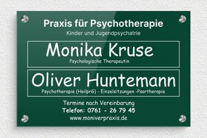 Praxisschild Psychotherapie - de-psycho-praxis-schild-003-2 - 300 x 200 mm - vert-blanc - screws-spacer - de-psycho-praxis-schild-003-2