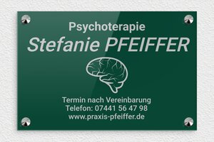 Praxisschild Psychotherapie - de-psycho-praxis-schild-005-1 - 300 x 200 mm - vert-argent - screws-caps - de-psycho-praxis-schild-005-1