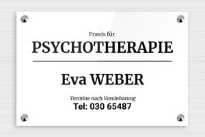 Praxisschilder Psychotherapie - Plexiglas - 300 x 200 mm - blanc-noir - screws-caps - de-psycho-praxis-schild-006-3