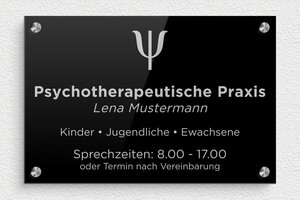 Praxisschild mit Logo - de-psychologin-001-0 - 300 x 200 mm - noir-argent - screws-spacer - de-psychologin-001-0