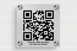 Qr code Schild - de-qr-code-schild-001-1 - 100 x 100 mm - anodise-noir - screws-spacer - de-qr-code-schild-001-1