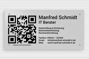 Qr code Schild - de-qr-code-schild-001-3 - 200 x 100 mm - anodise-noir - holes-only - de-qr-code-schild-001-3