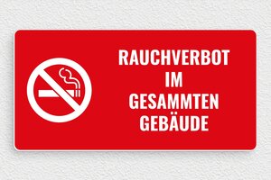 Verbotsschilder - Schild 'Rauchen in den Räumlichkeiten verboten' - 200 x 100 mm - PVC - rouge-blanc - glue - de-rauch-verbot-gebaude-005-0