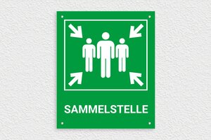 Schild Öffnungszeiten - Versammlungspunkt-Schild - 250 x 300 mm - PVC - vert-blanc - screws - de-sammelpunk-schild-004-1