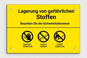 Typenschilder - Schild 'Lagerung von gefährlichen Produkten' - 210 x 140 mm - PVC - jaune-noir - screws - de-schild-industrie-003-1