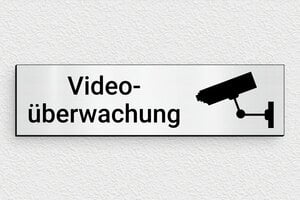 Schild Öffnungszeiten - Schild Kameraüberwachung - 170 x 45 mm - PVC - gris-brosse-noir - glue - de-schild-video-geschafft-003-3