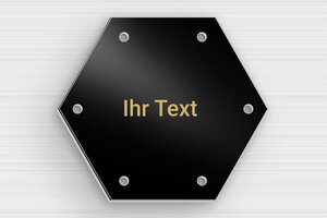 Echseckiges Schild - de-secheckig-schild-001-1 - 85 x 74 mm - noir-or - holes-only - de-secheckig-schild-001-1