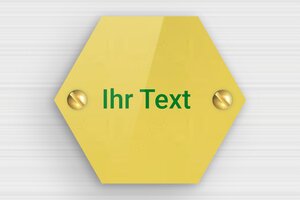 Schild nach Form - de-sechseckig-schild-001-5 - 65 x 57 mm - or-clair-vert - screws - de-sechseckig-schild-001-5