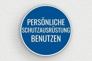 Schild pro branche - Rundes Schild 'Tragen von persönlicher Schutzausrüstung obligatorisch' - 300 x 300 mm - PVC - bleu-blanc - glue - de-sicherheit-schild-industrie-002-3