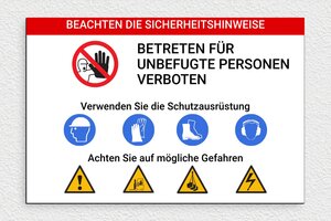 Elektroschilder - Schild 'Beachten Sie die Sicherheitshinweise' - 300 x 200 mm - PVC - custom - glue - de-sicherheits-hinweise-schild-012-3