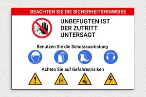 Schild pro branche - Schild 'Beachten Sie die Sicherheitsanweisungen' - 300 x 200 mm - PVC - custom - glue - de-sicherheits-hinweise-schild-012-4