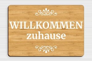 Haustürschilder - Holzschild mit der Aufschrift 'Herzlich Willkommen bei uns' für die Tür - 250 x 170 mm - Holz - bambou - glue - de-tur-schild-willkommen-001-1