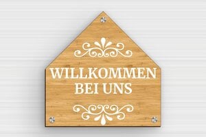 Haustürschilder - Holzschild 'Willkommen bei uns an der Tür' - 250 x 250 mm - Holz - bambou - screws-caps - de-tur-schild-willkommen-001-2