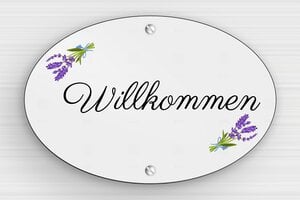 Haustürschilder - Ovales Türschild 'Willkommen' - 150 x 100 mm - PVC - gris-noir - screws - de-tur-schild-willkommen-003-2