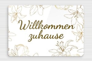 Haustürschilder - Schild 'Willkommen bei uns mit Blumenmotiv' - 250 x 170 mm - Plexiglas - custom - glue - de-tur-schild-willkommen-005-1