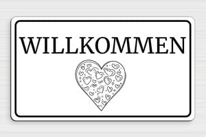 Haustürschilder - PVC-Türschild 'Willkommen' - 300 x 170 mm - PVC - blanc-noir - glue - de-tur-schild-willkommen-006-1