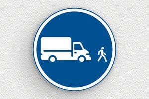 Schild für Verkehr und Transportmittel - Schild 'Fahrzeuge im Schritttempo' - 300 x 300 mm - PVC - bleu-blanc - glue - de-verkehrzeichen-001-2