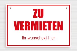 Zu vermieten schild - de-vermieten-schild-002-2 - 210 x 140 mm - blanc-rouge - holes-only - de-vermieten-schild-002-2