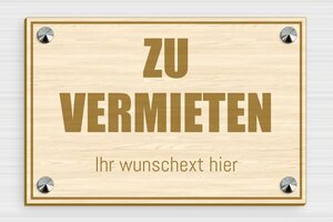 Zu vermieten schild - de-vermieten-schild-003-4 - 210 x 140 mm - erable - screws-caps - de-vermieten-schild-003-4