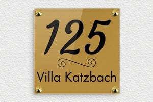 Namensschild haustür - de-villa-schild-002-1 - 150 x 150 mm - or-fonce-noir - screws-caps - de-villa-schild-002-1