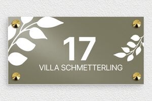 Hausnummernschild - de-villa-schild-017-1 - 200 x 100 mm - taupe - screws-caps - de-villa-schild-017-1