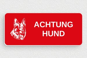 Schild Warnung vor dem Hunde - Schild 'Achtung vor dem Hund' - 120 x 50 mm - PVC - rouge-blanc - glue - de-vorsicht-hund-schild-003-1