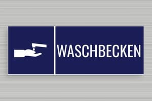 Schild Öffnungszeiten - Beschriftungsschild Waschbecken - 210 x 75 mm - PVC - bleu-marine-blanc - glue - de-waschbecken-schild-006-3