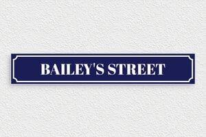 Plaque de rue personnalisée - Plaque déco Bailey's street - 300 x 50 mm - PVC - bleu-marine-blanc - none - deco-rue-anglaise-002-1