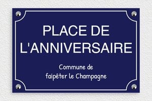 Plaque de rue anniversaire - Panneau place de l'anniversaire - 300 x 200 mm - PVC - bleu-marine-blanc - screws-caps - deco-rue-anniversaire-001-1