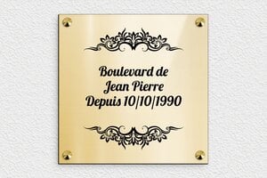 Plaque de rue anniversaire - deco-rue-anniversaire-003-4 - 200 x 200 mm - or-brillant-noir - screws-caps - deco-rue-anniversaire-003-4