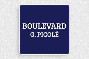 Plaque de rue personnalisée - Plaque déco Boulevard G. Picolé - 100 x 100 mm - PVC - bleu-marine-blanc - none - deco-rue-de-la-soif-005-4