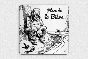 Route de la bière - Plaque déco Place de la Bière - 200 x 200 mm - PVC - gris-brosse-noir - none - deco-rue-de-la-soif-006-1