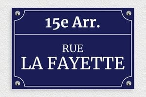 Plaque de rue personnalisée - deco-rue-paris-001-1 - 300 x 200 mm - bleu-marine-blanc - screws-caps - deco-rue-paris-001-1