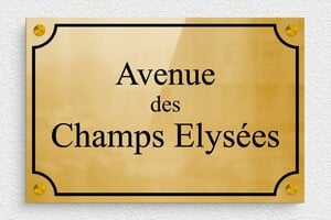 Plaque de rue personnalisée - Plaque déco avenue des Champs Élysées - 300 x 200 mm - Laiton - poli - screws-spacer - deco-rue-paris-003-1