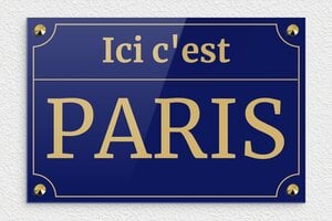 Plaque de rue ici c’est Paris - Panneau ici c'est Paris - 300 x 200 mm - Plexiglass - bleu-or - screws-caps - deco-rue-paris-006-1