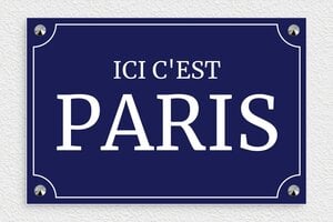 Plaque de rue ici c’est Paris - Panneau déco ici c'est Paris - 300 x 200 mm - PVC - bleu-marine-blanc - screws-caps - deco-rue-paris-007-1