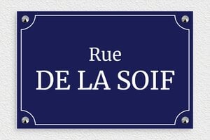 Plaque de rue personnalisée - Panneau déco Rue de la Soif - 300 x 200 mm - PVC - bleu-marine-blanc - screws-caps - deco-rue-paris-012-1