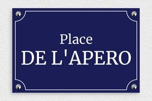 Plaque de rue personnalisée - Panneau Place de l'Apéro - 300 x 200 mm - PVC - bleu-marine-blanc - screws-caps - deco-rue-paris-013-1