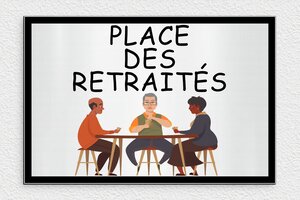 Panneau retraite humour - Plaque humoristique place des retraités - 300 x 200 mm - PVC - gris-brosse-noir - none - deco-rue-place-retraite-003-4