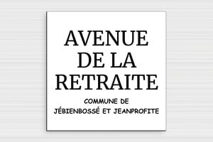 Panneau retraite humour - Plaque humour Av de la Retraite - 200 x 200 mm - PVC - blanc-noir - glue - deco-rue-retraite-002-4