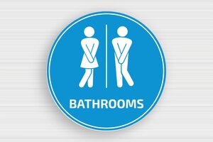 Round Signs - Round bathroom sign in sky blue PVC - bleu-ciel-blanc - glue - en-uk-bathroom-sign-004-3-1748953112543