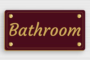 Toilet Signs for Doors - Bathroom Sign - PVC - Burgundy - 120 x 60 mm - bordeau-or - screws - en-uk-bathroom-sign-015-1-1748952967676