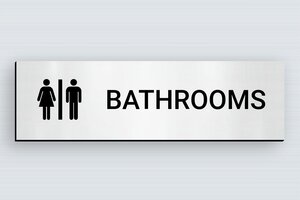 Bathroom Sign - PVC - Matte Brushed Gray - 170 x 50 mm - gris-brosse-noir - glue - en-uk-bathroom-sign-pvc-018-1-1748952786616