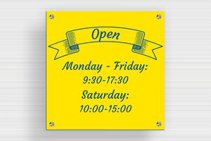 Square Signs - Engraved PVC - jaune-bleu - screws-spacer - en-uk-business-hours-sign-004-4-1748946542044 Square Signs - Engraved PVC - jaune-bleu - screws-spacer - en-uk-business-hours-sign-004-4-1748946542044