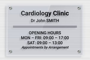 Transparent Acrylic Business Signs - Clear plexiglass Blue - bleu - screws-spacer - en-uk-clinic-sign-plexi-trans-005-1-1748958237199