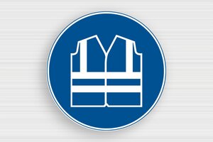 Health and Safety Signs - Round Sign: Wearing a Safety Vest Mandatory - bleu-blanc - glue - en-uk-construction-site-sign-003-3-1748949443567