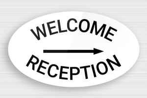 Oval Signs - Welcome Sign with Arrow to Reception - blanc-noir - glue - en-uk-door-sign-welcome-007-1-1748952596757